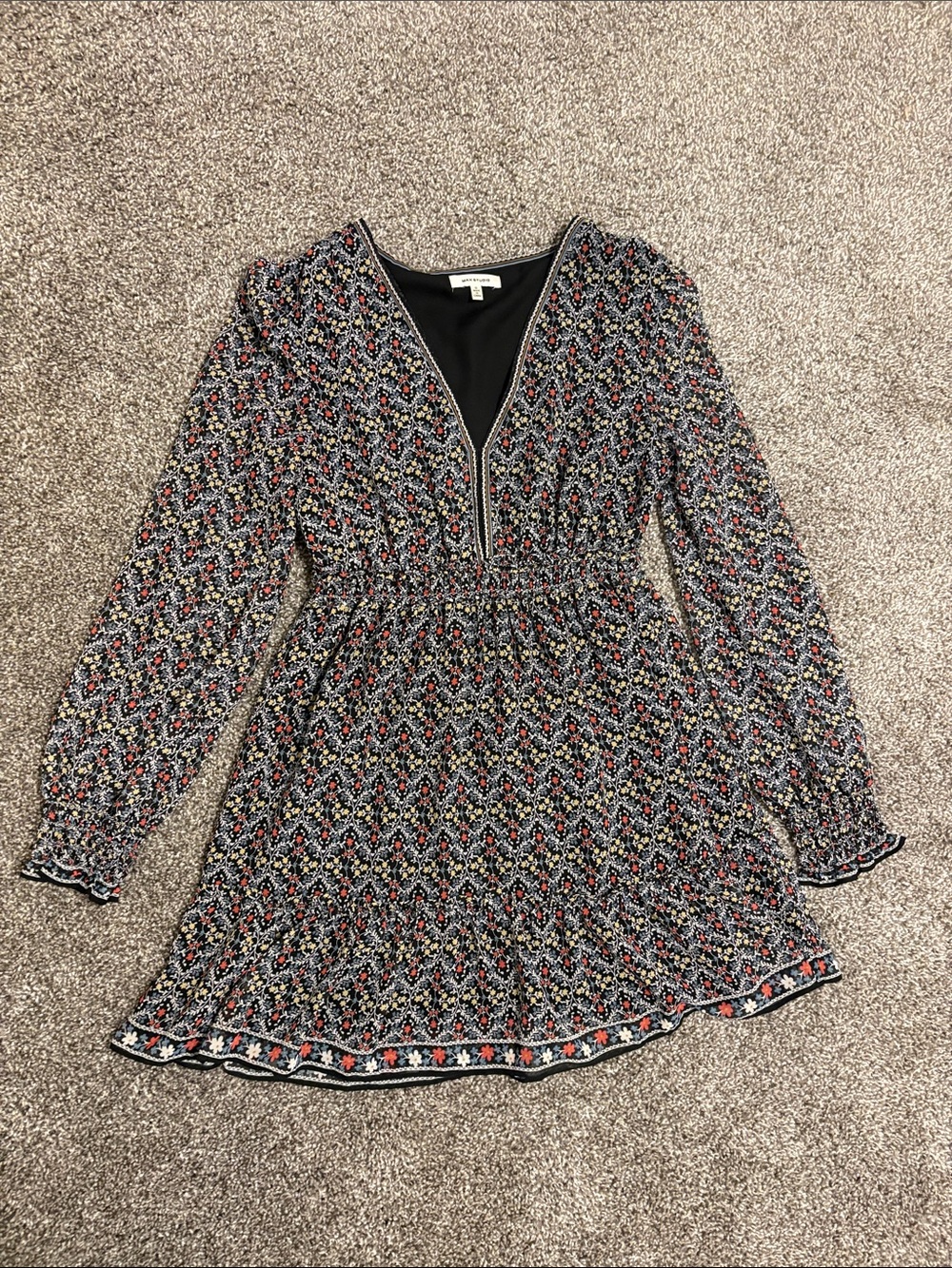 Long Sleeve V-Neck Printed Women’s Dress - Multicolor